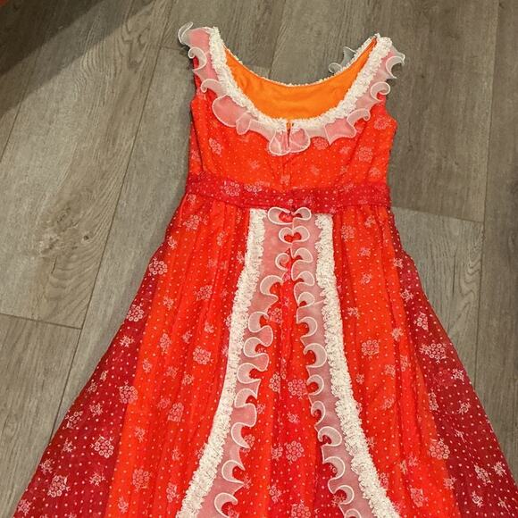 Nadine Vintage 60s 70s Red White Lace Ruffle Formal Prom Prairie Dress Size 5 - Picture 9 of 16